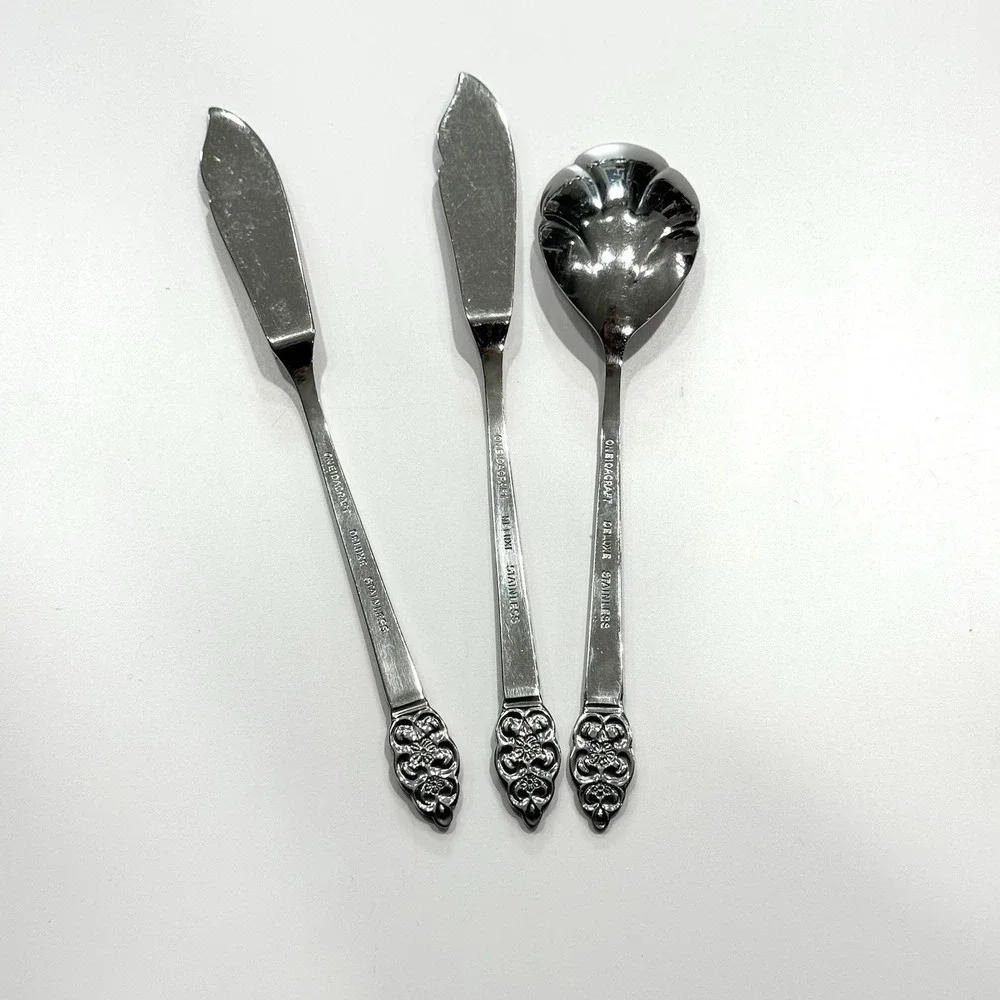 Oneida NORDIC CROWN Sugar Spoon & 2 Master Spreaders MCM flatware